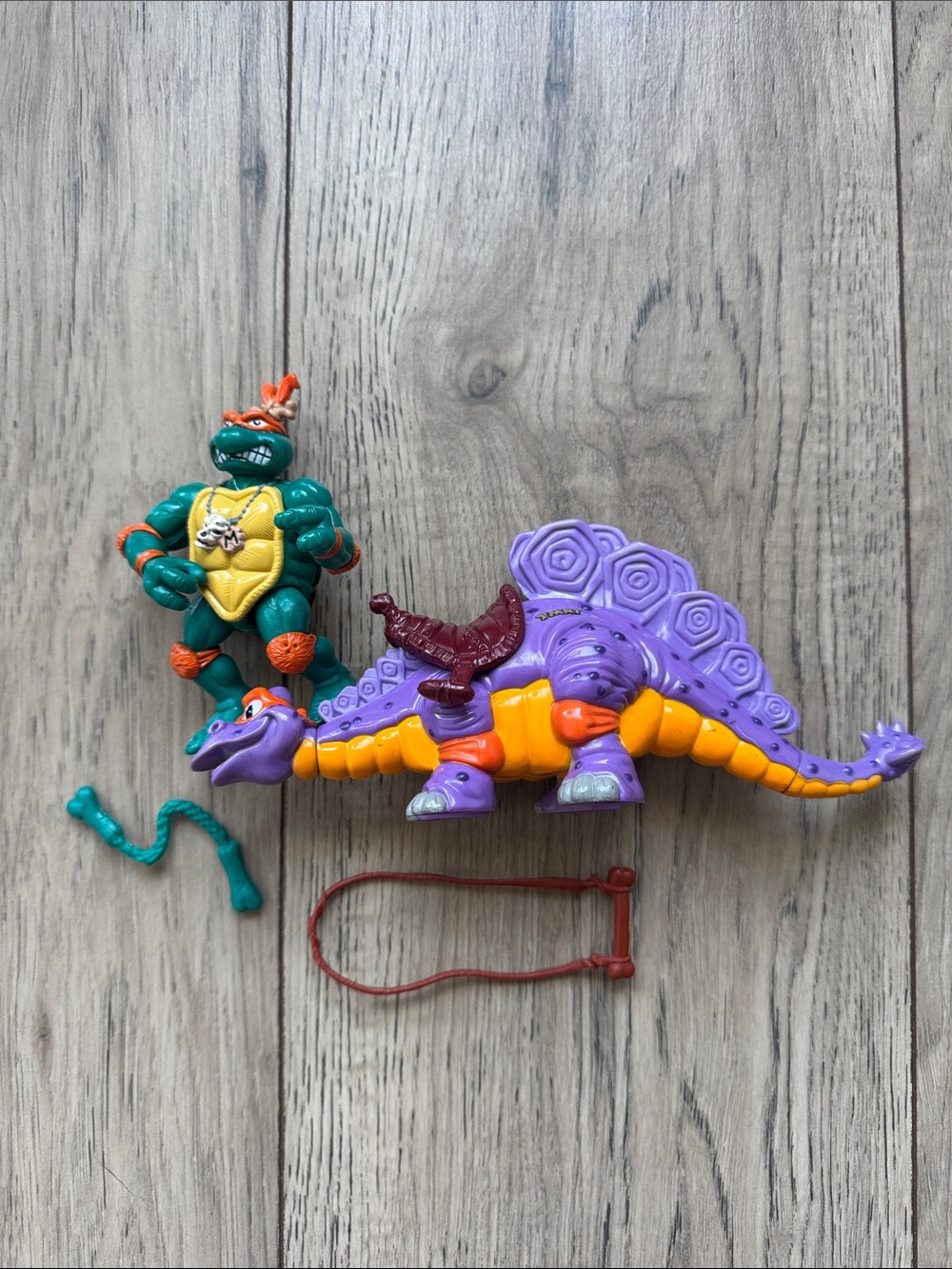 Vintage TMNT Cave Turtle Mike and Silly Stegosaurus 1993 Collectible Figures
